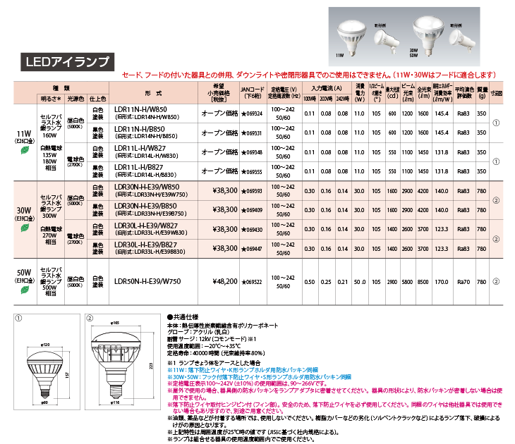 岩崎電気 LDR11L-H/B827 (旧形式:LDR14L-H/B830) レディオック LEDアイ